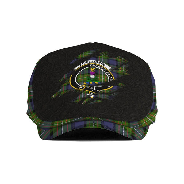Scottish Ferguson Clan Crest Tartan Flat Cap - Scratch Style Tartan Plaid 1