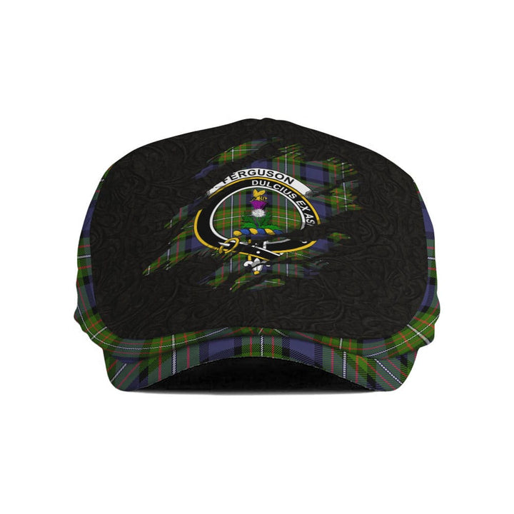 Scottish Ferguson Clan Crest Tartan Flat Cap - Scratch Style Tartan Plaid 1