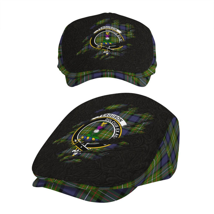 Scottish Ferguson Clan Crest Tartan Flat Cap - Scratch Style Tartan Plaid 5