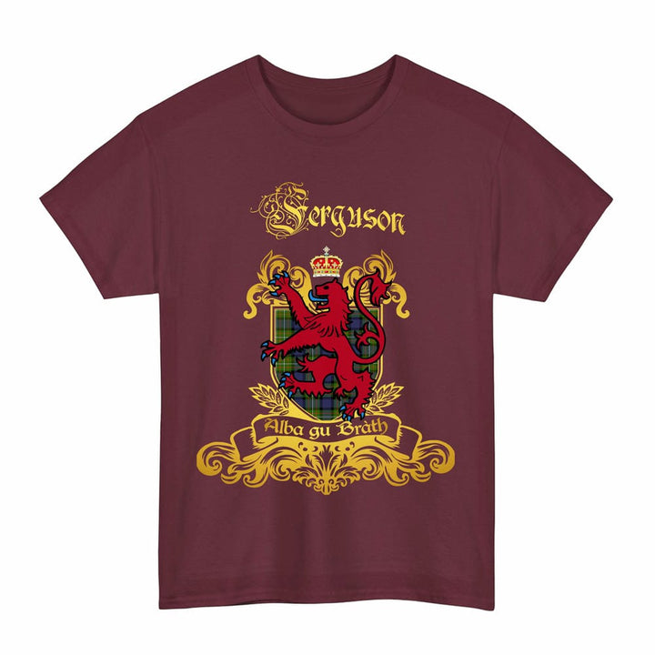 Scottish Ferguson Clan Tartan Lion Rampant of Scotland T-Shirt Tartan Plaid Maroon Color