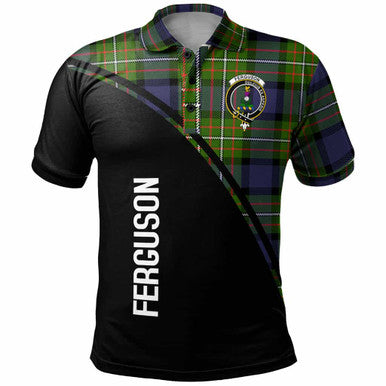 Scottish Fergusson Clan Crest Tartan Curve Polo Shirt Front Side Tartan Plaid