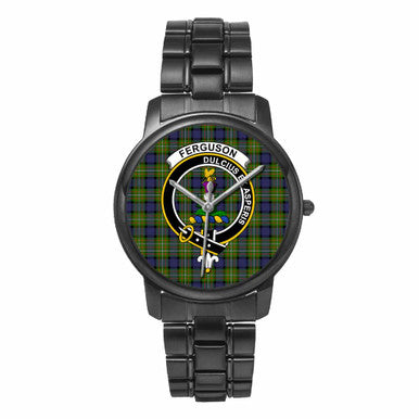 Scottish Fergusson Clan Crest Tartan Folding Clasp Steel Quartz Watches Tartan Plaid Black 1