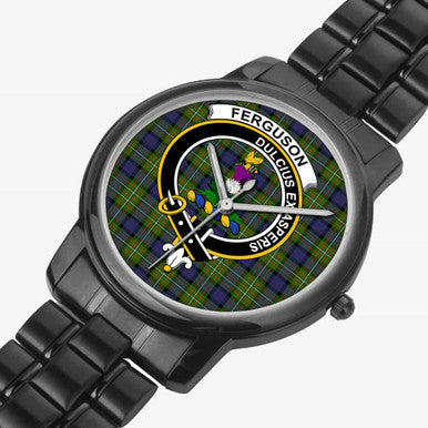 Scottish Fergusson Clan Crest Tartan Folding Clasp Steel Quartz Watches Tartan Plaid Black 2