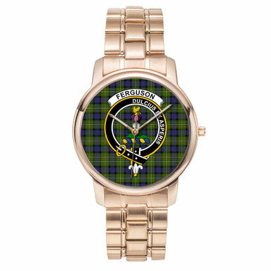 Scottish Fergusson Clan Crest Tartan Folding Clasp Steel Quartz Watches Tartan Plaid Rose Gold 1