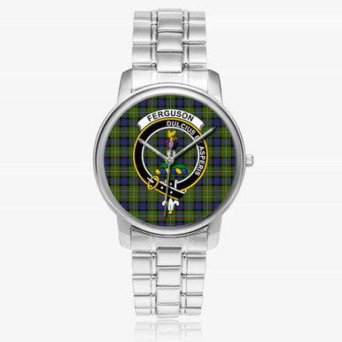 Scottish Fergusson Clan Crest Tartan Folding Clasp Steel Quartz Watches Tartan Plaid Silver 1