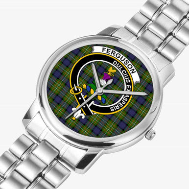Scottish Fergusson Clan Crest Tartan Folding Clasp Steel Quartz Watches Tartan Plaid Silver 2