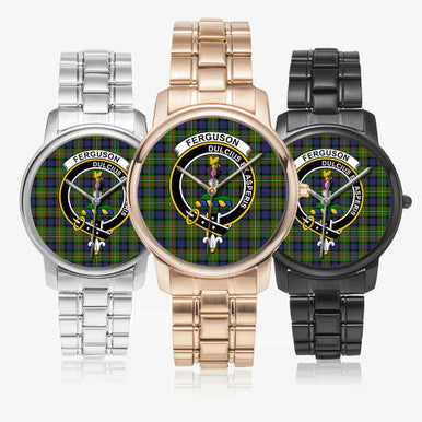 Scottish Fergusson Clan Crest Tartan Folding Clasp Steel Quartz Watches Tartan Plaid All