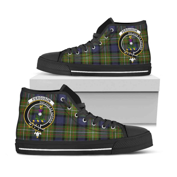 Scottish Fergusson Clan Crest Tartan High Top Shoes Black Sole Tartan Plaid