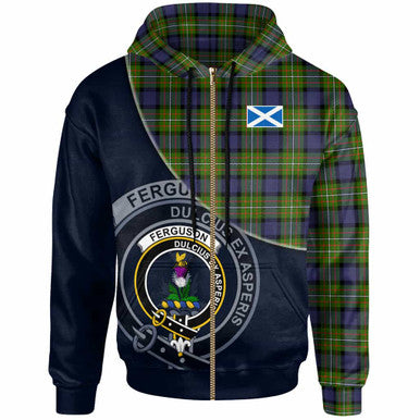 Scottish Fergusson Clan Crest Tartan Hoodie - Bend Style Zip-up Tartan Plaid