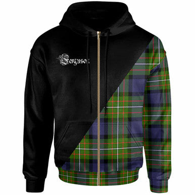 Scottish Fergusson Clan Crest Tartan Hoodie - Military Logo Zip-up Tartan Plaid