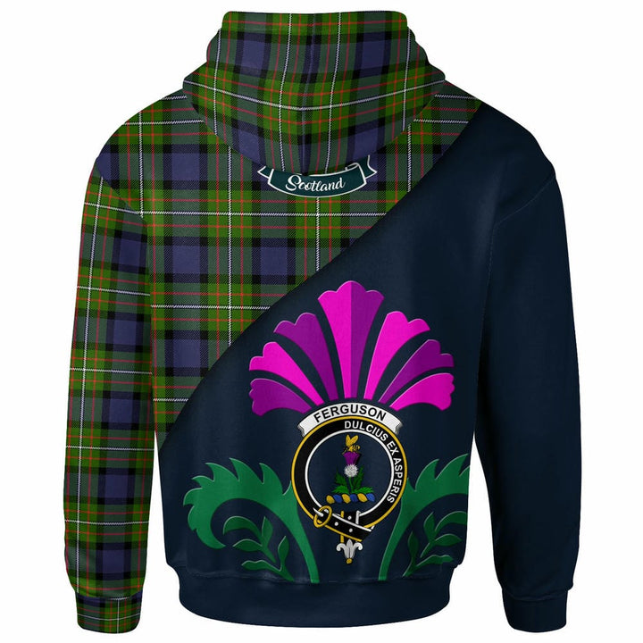 Scottish Fergusson Clan Crest Tartan Hoodie - Scotland Thistle Style Back Side Tartan Plaid