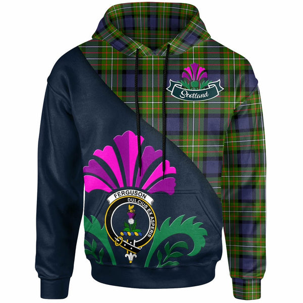 Scottish Fergusson Clan Crest Tartan Hoodie - Scotland Thistle Style Front Side Tartan Plaid