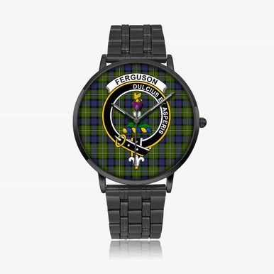 Scottish Fergusson Clan Crest Tartan Instafamous Steel Quartz Watches Tartan Plaid Black 1