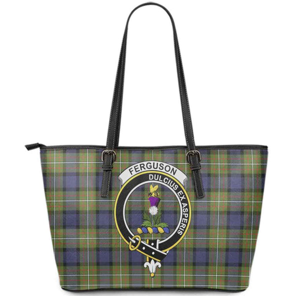Scottish Fergusson Clan Crest Tartan Leather Tote Tartan Plaid