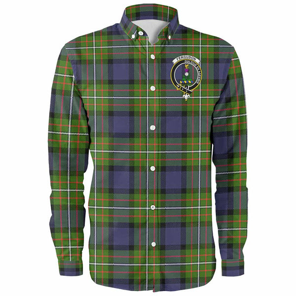 Scottish Fergusson Clan Crest Tartan Long Sleeve Shirt Front Side Tartan Plaid