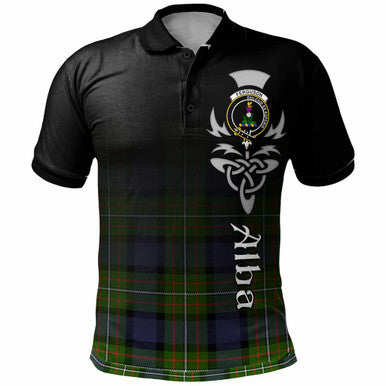 Scottish Fergusson Clan Crest Tartan Polo Shirt - Alba Gu Brath Family Crest Celtic Inspired Front Side Tartan Plaid