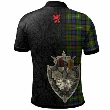 Scottish Fergusson Clan Crest Tartan Polo Shirt - Half Thistle Flowers Celtic Design Back Side Tartan Plaid
