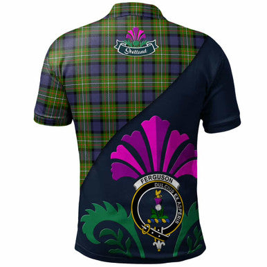 Scottish Fergusson Clan Crest Tartan Polo Shirt - Scotland Thistle Style Back Side Tartan Plaid