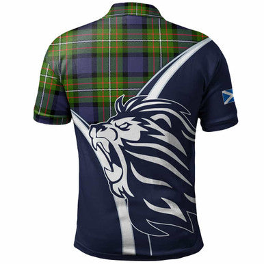 Scottish Fergusson Clan Crest Tartan Polo Shirt - Scottish Flag With Lion Back Side Tartan Plaid