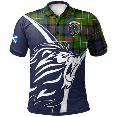 Scottish Fergusson Clan Crest Tartan Polo Shirt - Scottish Flag With Lion Front Side Tartan Plaid