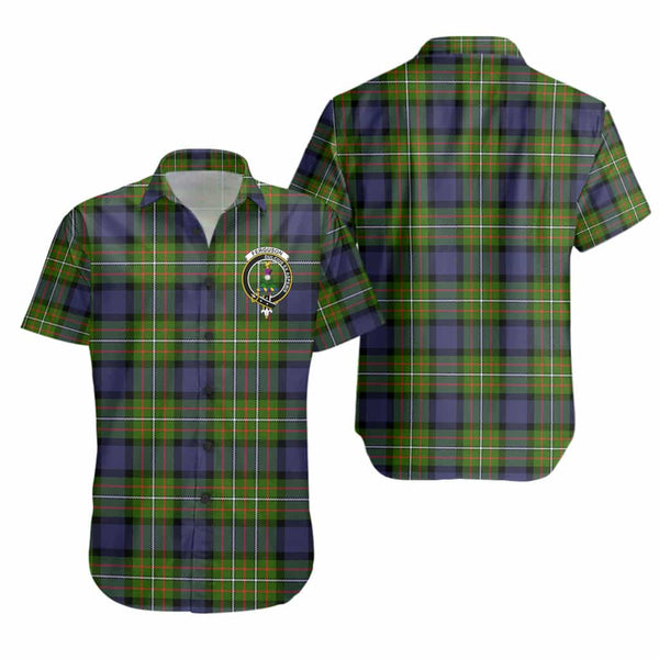 Scottish Fergusson Clan Crest Tartan Short Sleeve Shirt Tartan Plaid