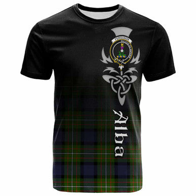 Scottish Fergusson Clan Crest Tartan T-Shirt - Alba Gu Brath Family Crest Celtic Inspired Front Side Tartan Plaid
