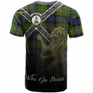 Scottish Fergusson Clan Crest Tartan T-Shirt - Celtic With Scotland Lion Back Side Tartan Plaid