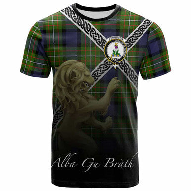 Scottish Fergusson Clan Crest Tartan T-Shirt - Celtic With Scotland Lion Front Side Tartan Plaid