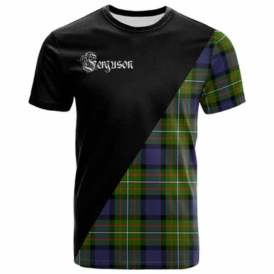 Scottish Fergusson Clan Crest Tartan T-Shirt - Military Logo Front Side Tartan Plaid