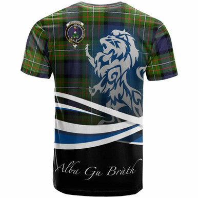 Scottish Fergusson Clan Crest Tartan T-Shirt - Scotland Lion Back Side Tartan Plaid