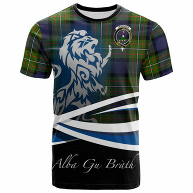 Scottish Fergusson Clan Crest Tartan T-Shirt - Scotland Lion Front Side Tartan Plaid