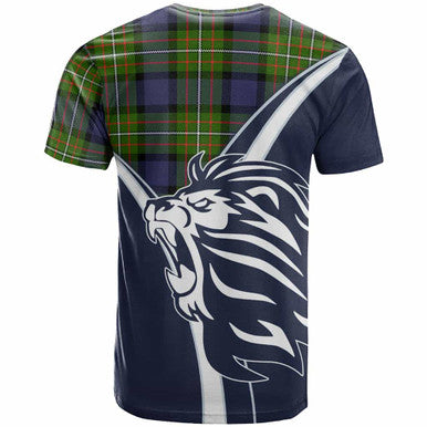 Scottish Fergusson Clan Crest Tartan T-Shirt - Scottish Flag With Lion Back Side Tartan Plaid