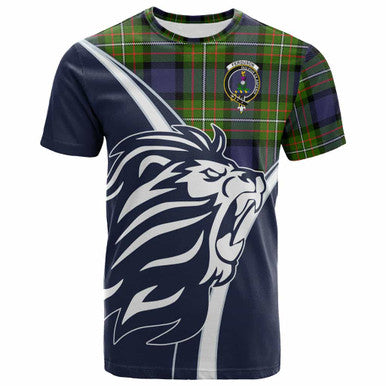 Scottish Fergusson Clan Crest Tartan T-Shirt - Scottish Flag With Lion Front Side Tartan Plaid
