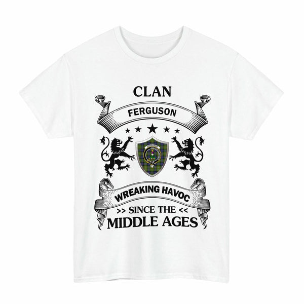Scottish Fergusson Clan Crest Tartan T-Shirt Wreaking Havoc Design Tartan Plaid White Color