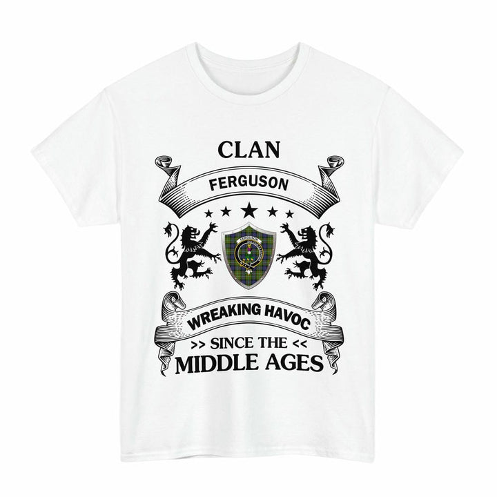 Scottish Fergusson Clan Crest Tartan T-Shirt Wreaking Havoc Design Tartan Plaid White Color