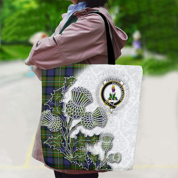 Scottish Fergusson Clan Tartan Canvas Bag With Shoulder Straps - Thistle Flowers Style Tartan Plaid 2
