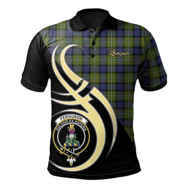 Scottish Fergusson Modern Clan Crest Tartan Polo Shirt Believe in Me Front Side Tartan Plaid