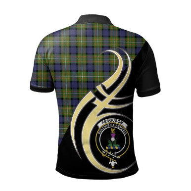 Scottish Fergusson Modern Clan Crest Tartan Polo Shirt Believe in Me Back Side Tartan Plaid