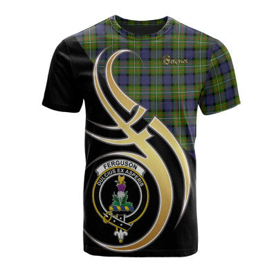 Scottish Fergusson Modern Clan Crest Tartan T-Shirt Believe in Me Front Side Tartan Plaid