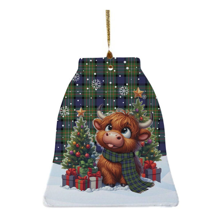 Scottish Fergusson Modern Clan Tartan Ceramic Ornament Cute Highland Cow Christmas Bell Style Tartan Plaid