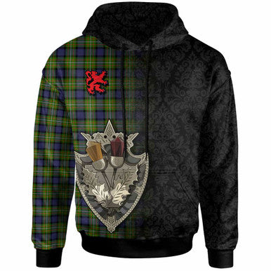 Scottish Fergusson Modern Clan Tartan Hoodie - Half Thistle Flowers Celtic Design Front Side Tartan Plaid