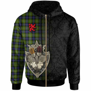 Scottish Fergusson Modern Clan Tartan Hoodie - Half Thistle Flowers Celtic Design Zip-up Tartan Plaid