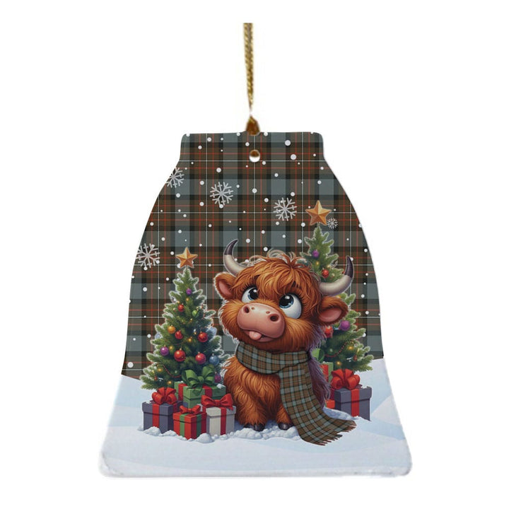 Scottish Fergusson Weathered Clan Tartan Ceramic Ornament Cute Highland Cow Christmas Bell Style Tartan Plaid