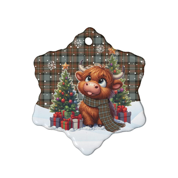 Scottish Fergusson Weathered Clan Tartan Ceramic Ornament Cute Highland Cow Christmas Snow Flake Style Tartan Plaid