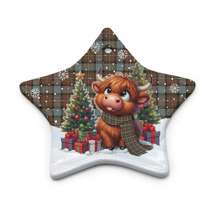 Scottish Fergusson Weathered Clan Tartan Ceramic Ornament Cute Highland Cow Christmas Star Style Tartan Plaid