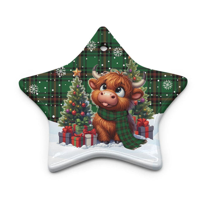 Scottish Fife District Clan Tartan Ceramic Ornament Cute Highland Cow Christmas Star Style Tartan Plaid