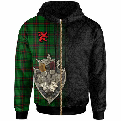 Scottish Fife District Clan Tartan Hoodie - Half Thistle Flowers Celtic Design Zip-up Tartan Plaid