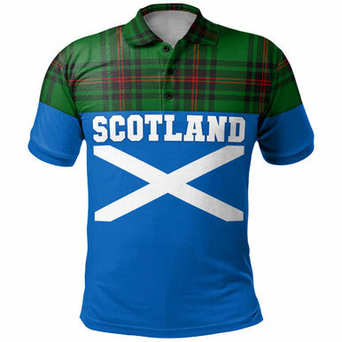 Scottish Fife District Clan Tartan Polo Shirt - Lion Rampant of Scotland With Flag Front Side Tartan Plaid