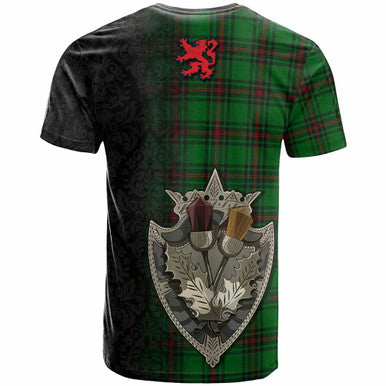 Scottish Fife District Clan Tartan T-Shirt - Half Thistle Flowers Celtic Design Back Side Tartan Plaid