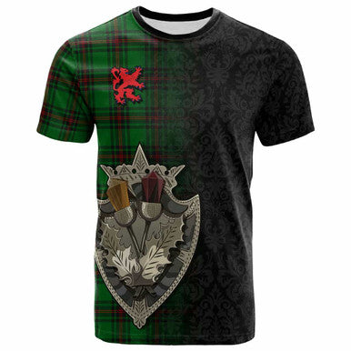Scottish Fife District Clan Tartan T-Shirt - Half Thistle Flowers Celtic Design Front Side Tartan Plaid